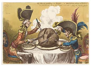 (WORLD -- SATIRE.) James Gillray. The Plumb-Pudding in Danger;__or__State Epicures Taking un Petit Souper.                                       